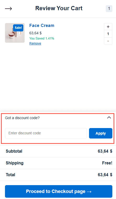 modern cart coupon field