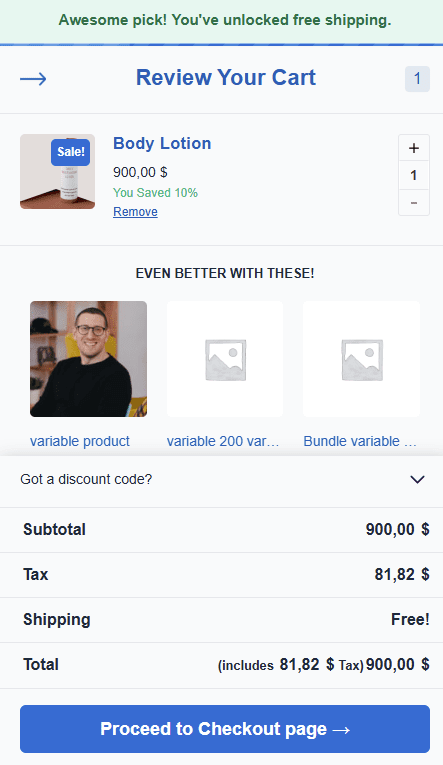 modern cart tax based prices