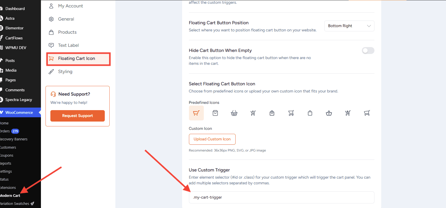 How to Add a Modern Cart Trigger to a WordPress Menu register the trigger in modern cart