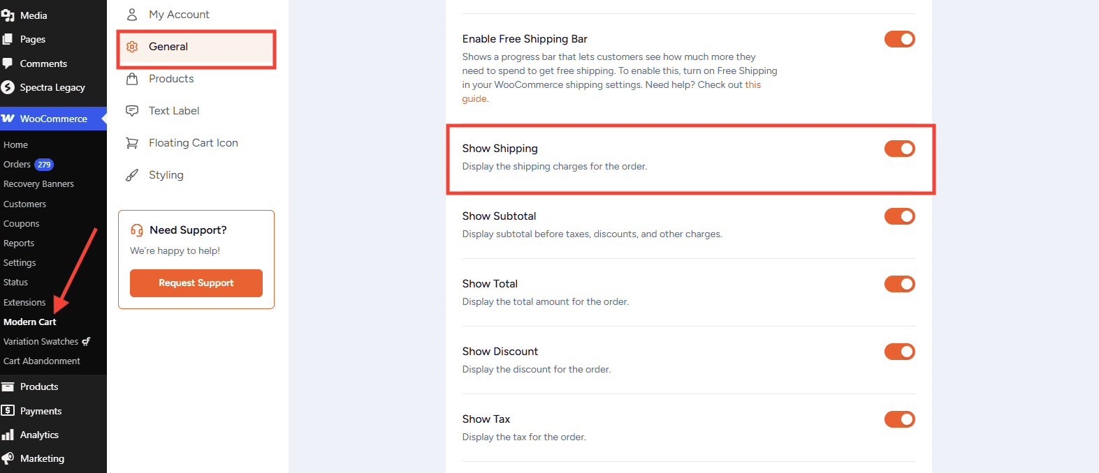 show shipping settings