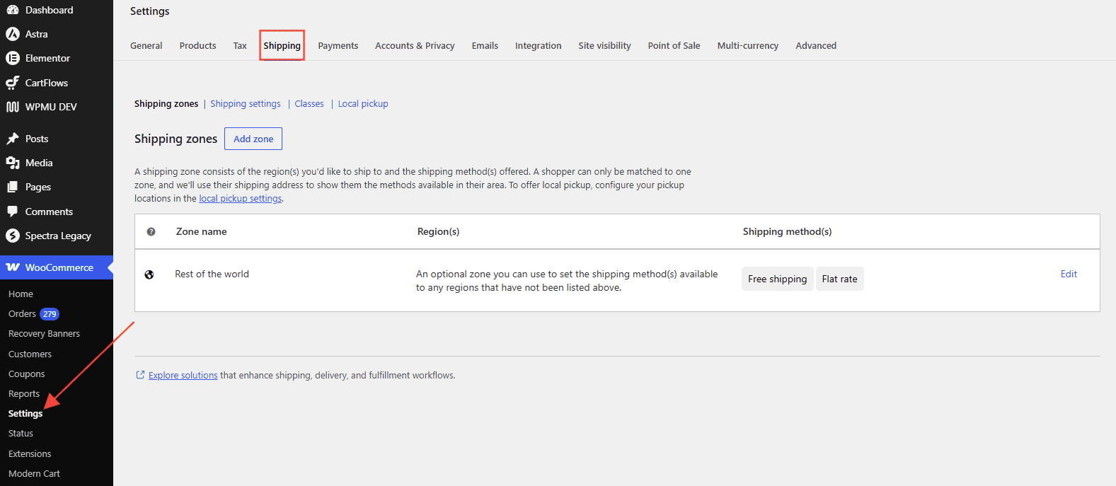 woocommerce shipping settings