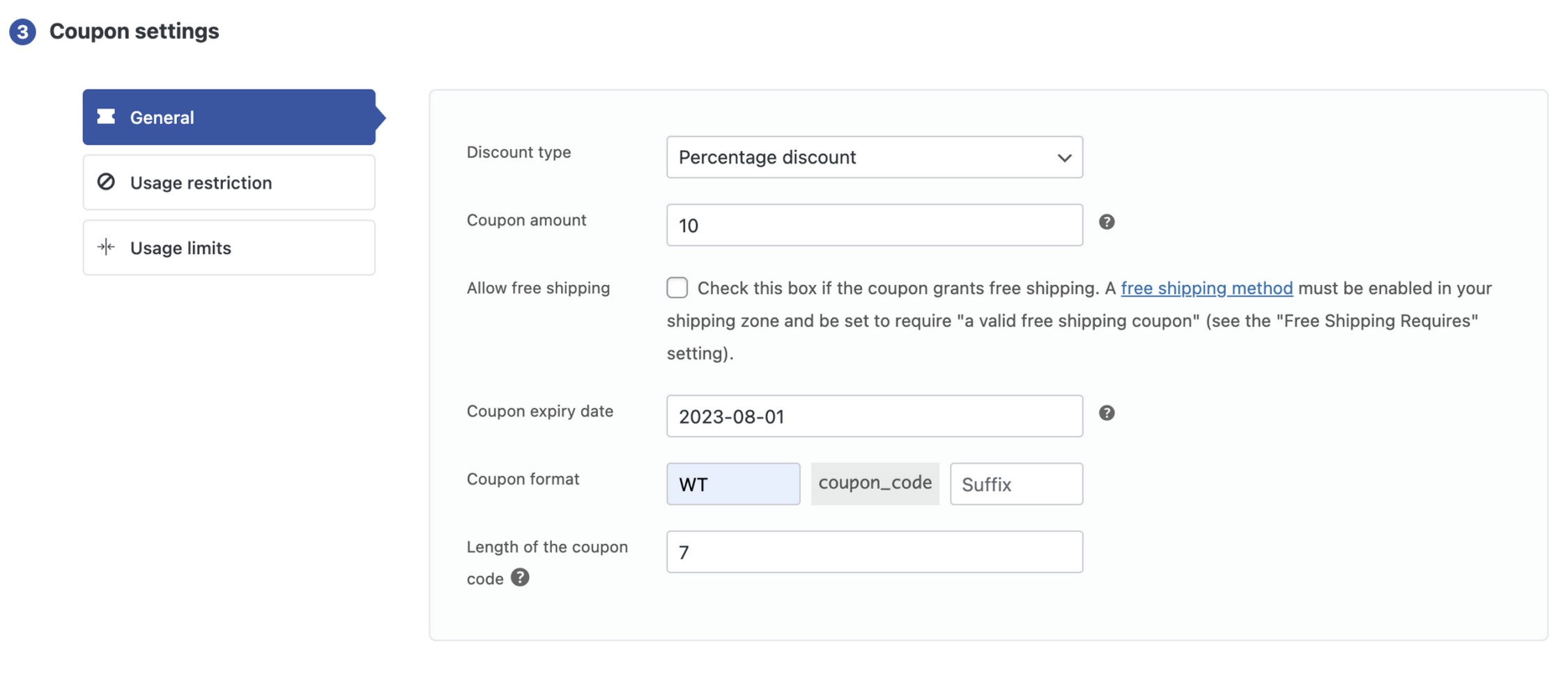 The WebToffee coupon generator screen mid-setup, showing the bulk generation quantity field and prefix option