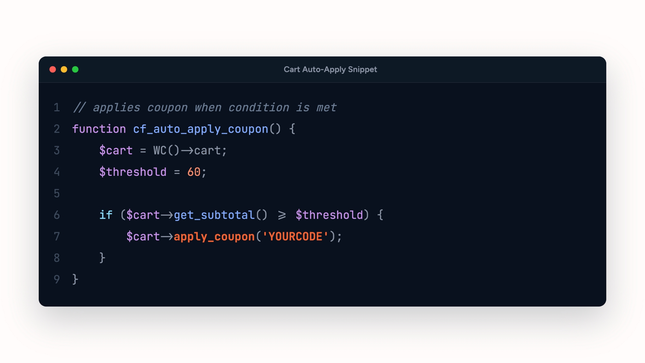 Adding a custom auto-apply coupon snippet using a code snippets plugin