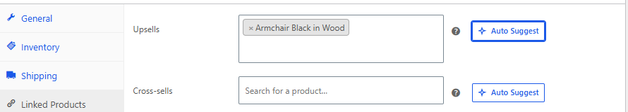 An accepted suggestion added to the WooCommerce Upsells field
