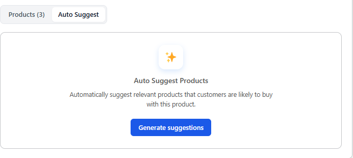 The Auto Suggest tab in the Frequently Bought Together panel, showing the Generate suggestions button