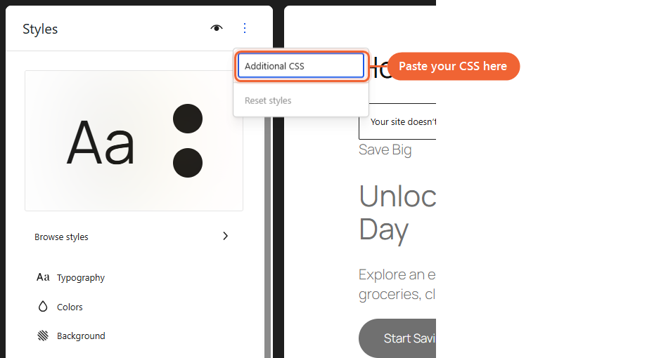 The Styles panel with the three-dot menu open and Additional CSS highlighted