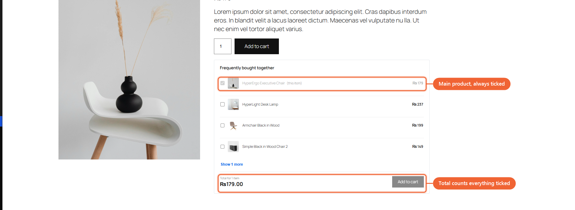 CartFlows Frequently bought together section on a WooCommerce product page