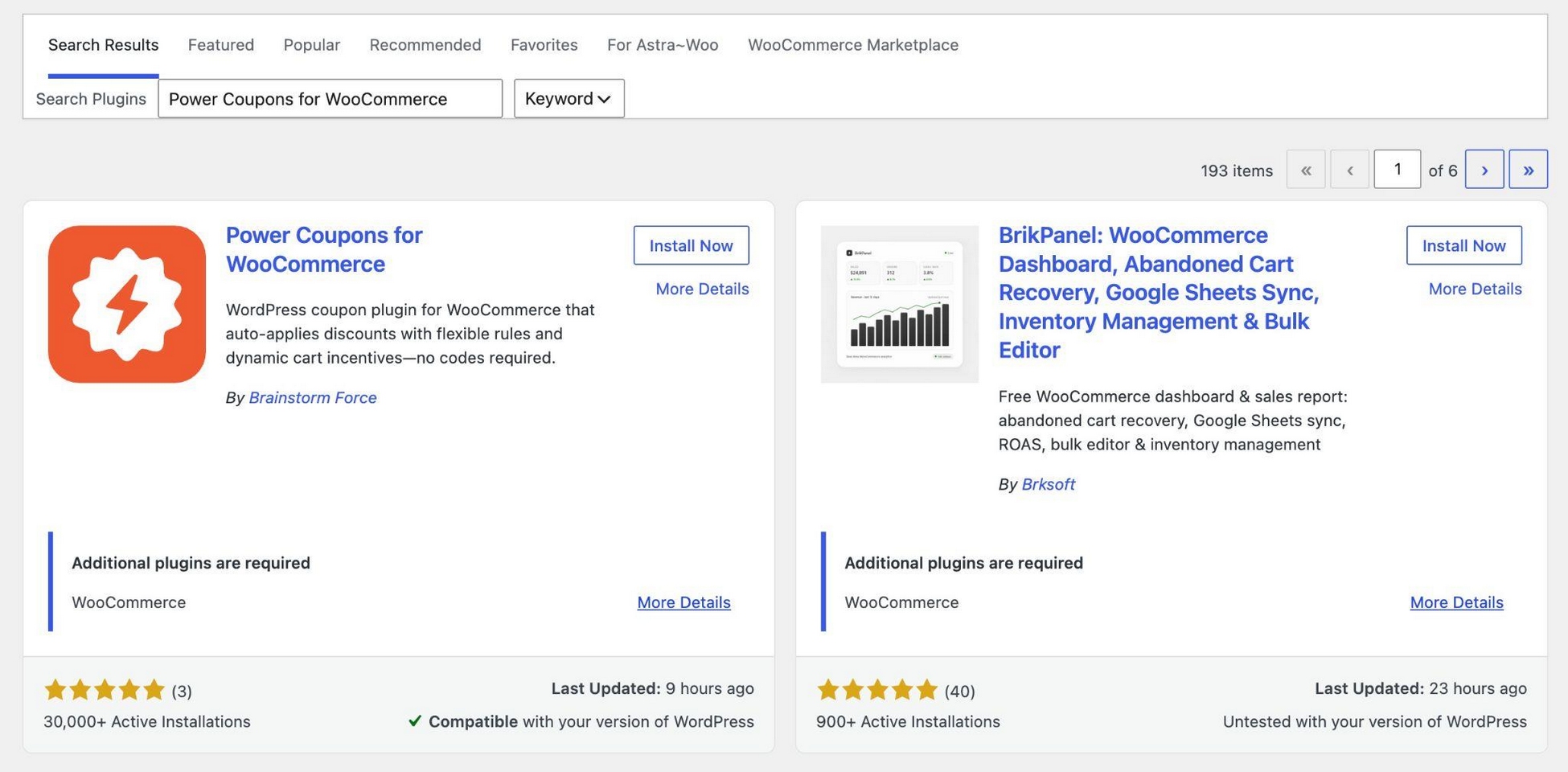 Installing Power Coupons for WooCommerce from the WordPress plugin directory
