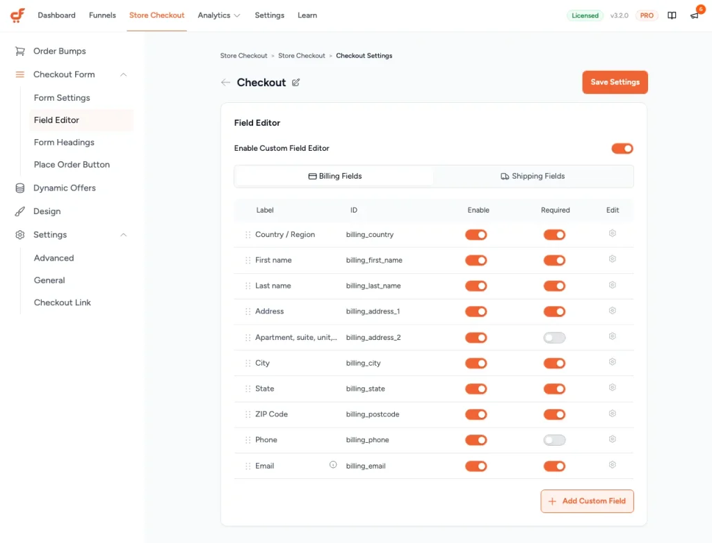 checkout like shopify lite panel field editor