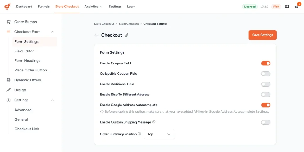 checkout like shopify lite panel form settings
