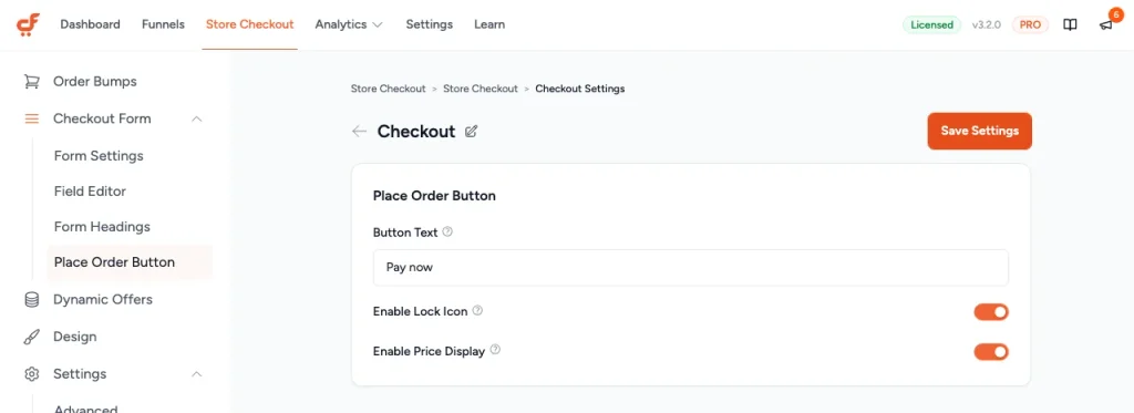 checkout like shopify lite panel place order button