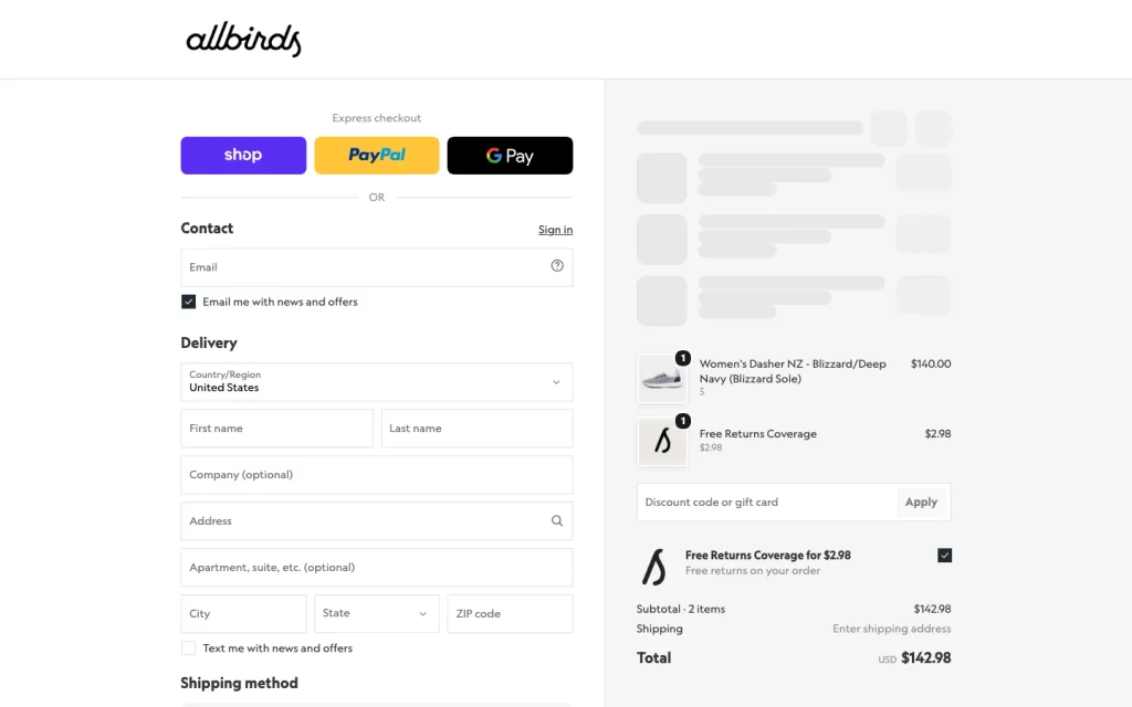 checkout like shopify lite shopify allbirds desktop