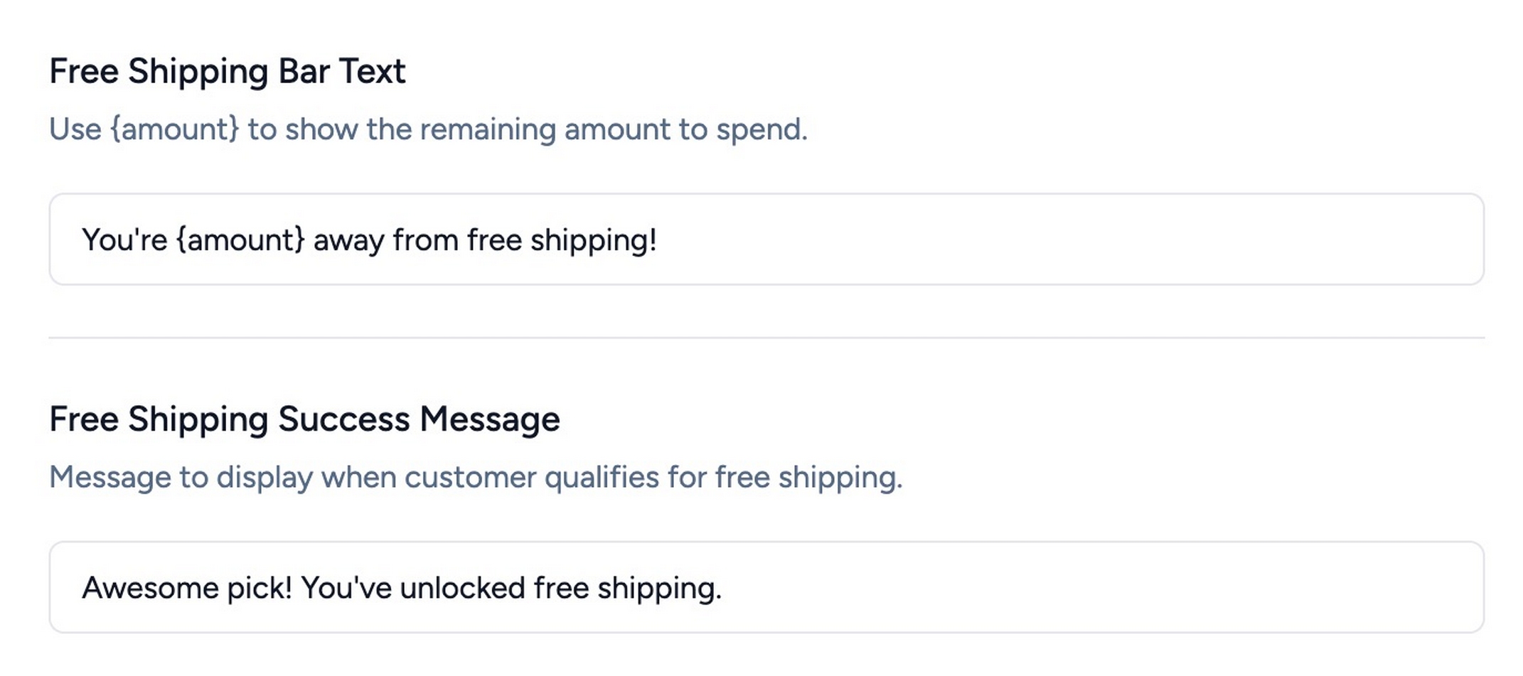 WooCommerce Free Shipping Bar: Setup and Threshold Guide Customizing free shipping bar text labels in Modern Cart