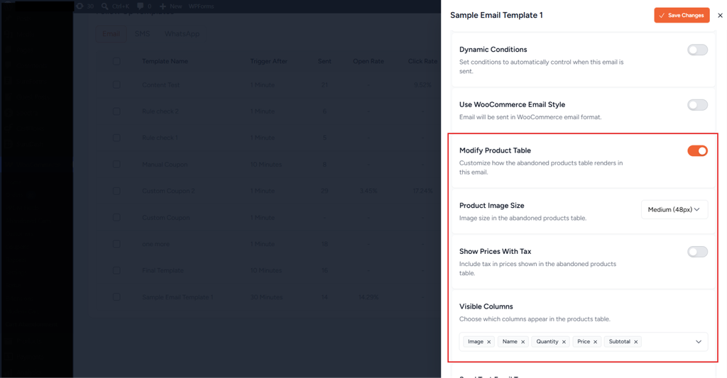 Per-Template Product Table Customization