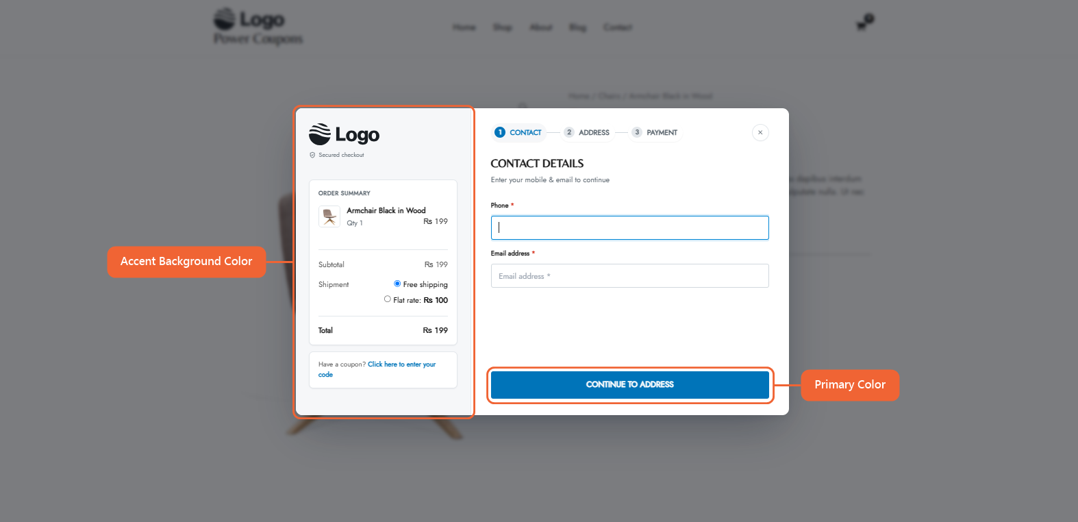 The Two Pane popup on a product page, with the order summary panel on the left