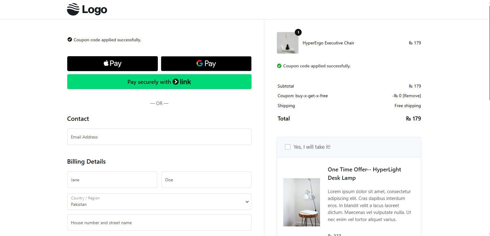 The Checkout page of a funnel with Instant Layout turned on