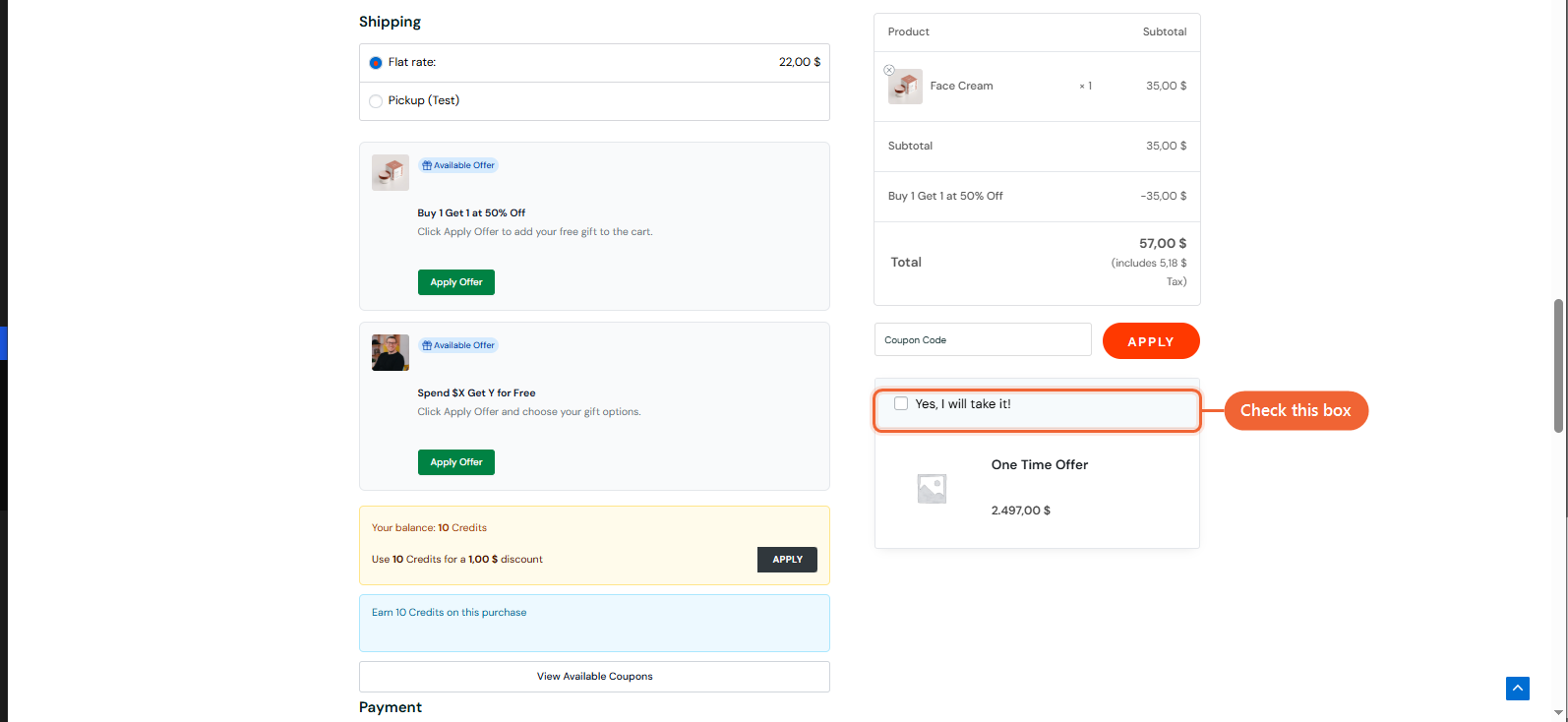 How to Replace First Product on the Checkout Page with Order Bump? The checkout page order summary with the order bump checkbox unchecked, showing the original product in the order summary and the order bump offer below it