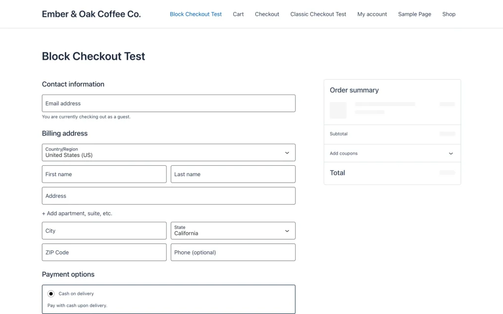 speed up checkout publish block checkout test page