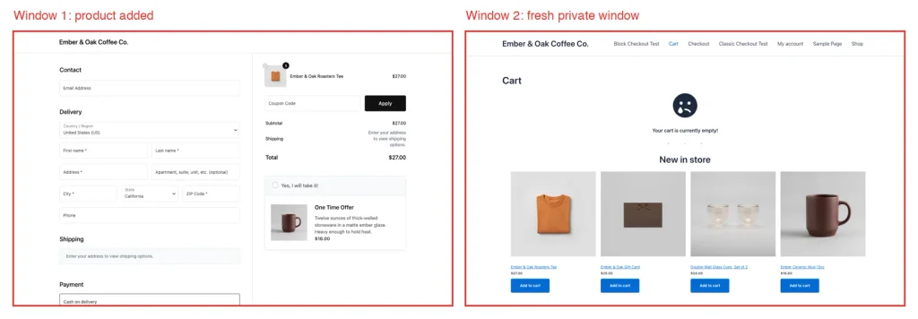speed up checkout publish two window cart test