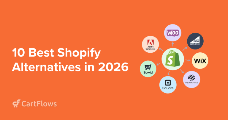 Ten eCommerce platform logos arranged around a Shopify logo with the title "Shopify alternatives for 2026"