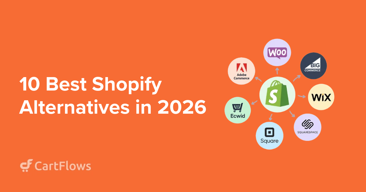 Ten eCommerce platform logos arranged around a Shopify logo with the title "Shopify alternatives for 2026"