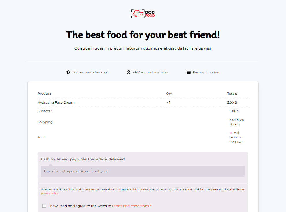 Pay for order page shown in the Store Checkout design