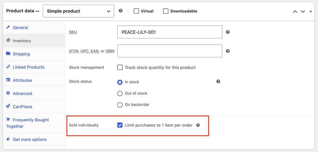 Limit item purchases per order