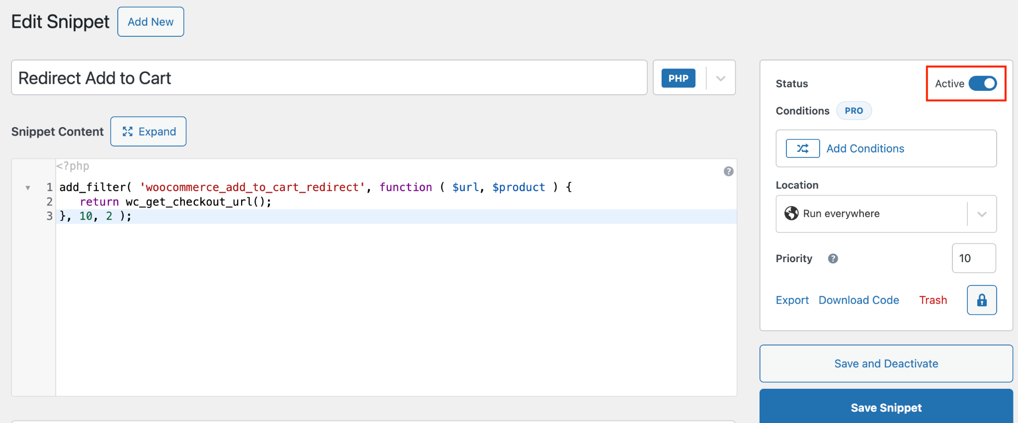 Edit redirect add to cart snippet