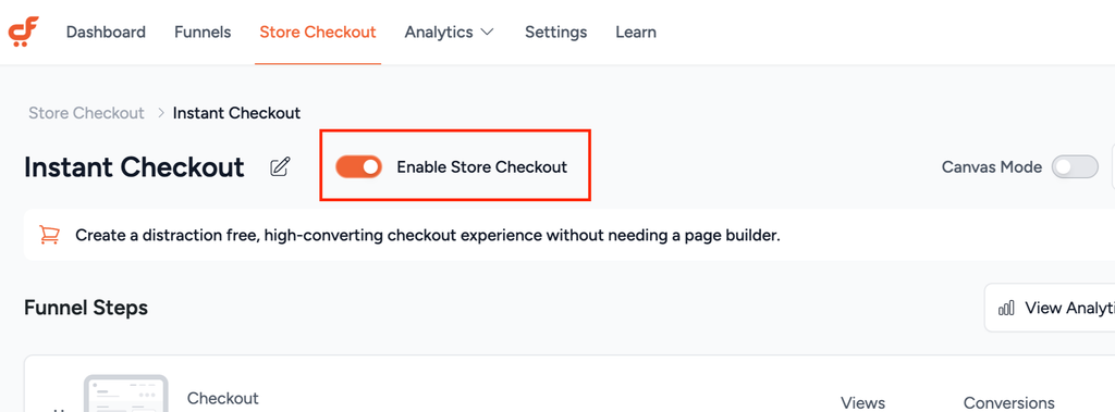 Enable instant checkout toggle switch.