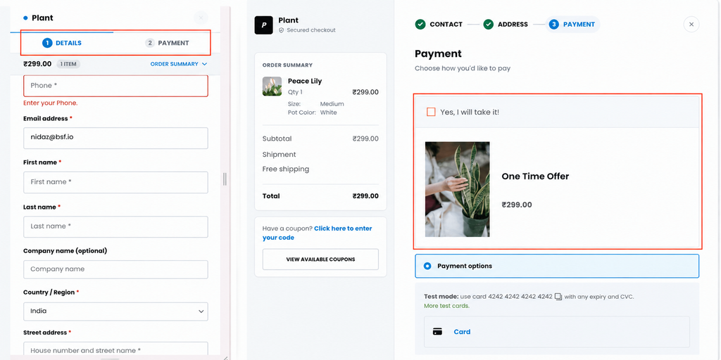 Checkout form with payment details
