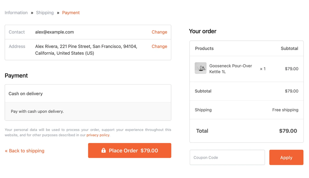 Checkout page order summary